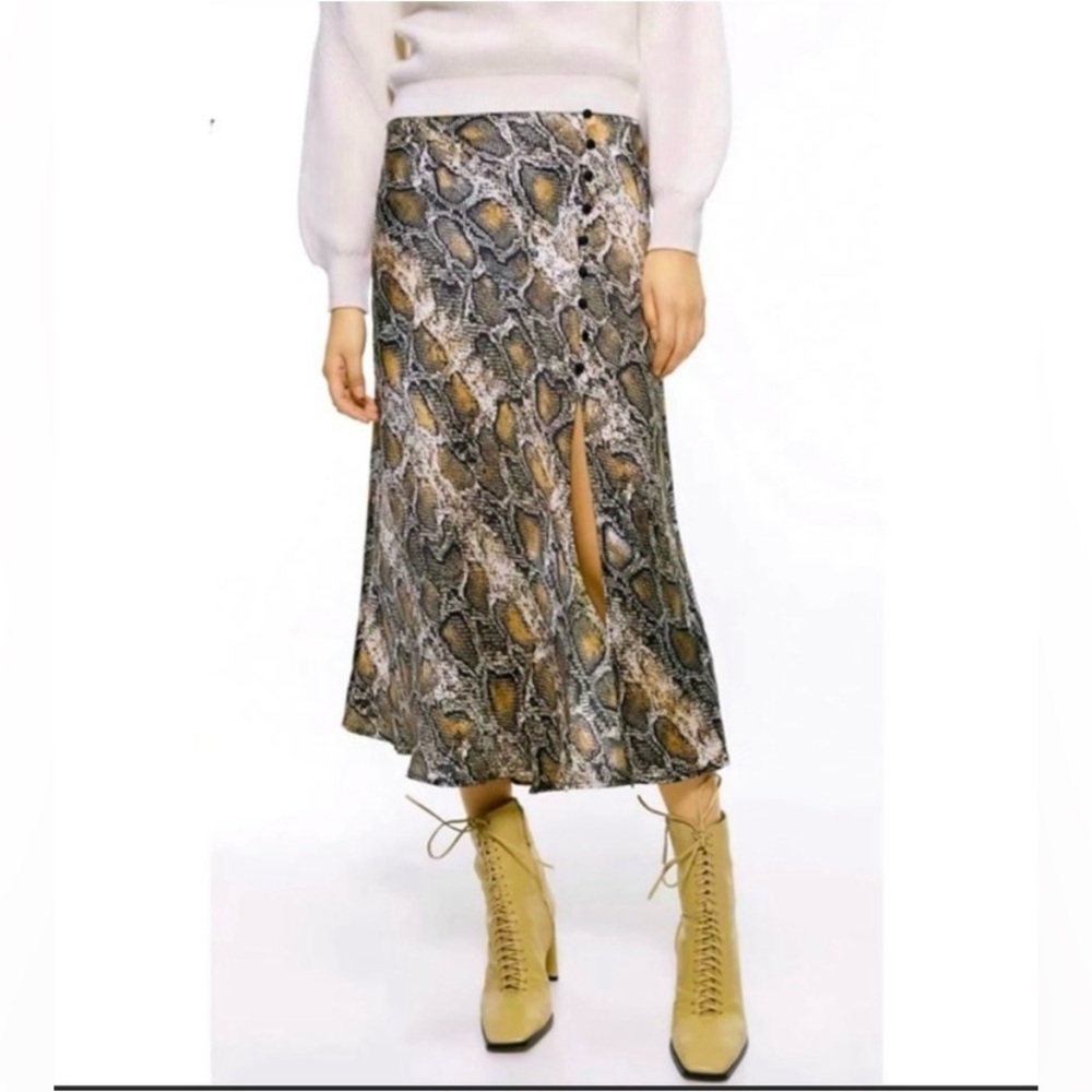 Zara Snakeskin Midi Skirt High Low Animal Print Size XS
